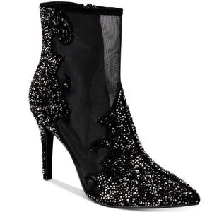 Express Black Sheer Mesh Panels Rhinestone Pointed Toe Stiletto Zip-Up Size 10